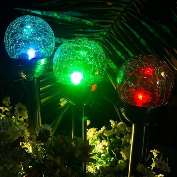 Solar Lights Outdoor Yard Decoration, Cracked Glass Ball Dual LED - Picture 6 of 14